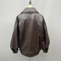 Jancoco Nouvelle Collection Hiver Veste Moto Ample en Cuir de Chèvre pour Femme avec Grand Col Revers et Effet Bulle