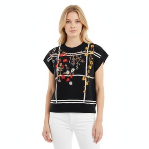 Custom Women Knit Sweater Crew Neck Sleeveless Pullovers Women Embroidery Knit Vest High Quality Knit Top For Women