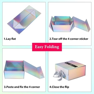 Custom Design Luxury Holographic Paper Magnet Flap Clothing Paper Box Foldable <b>Magnetic</b> <b>Gift</b> <b>Boxes</b> With Ribbon - Product Image 2