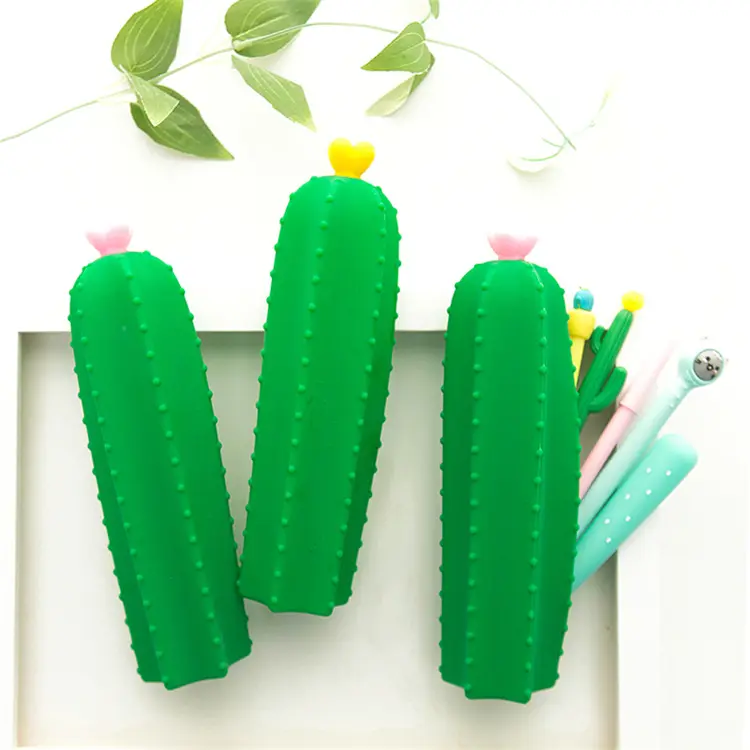 2024 Silicone Cactus Pencil Case Waterproof Pencil Pouch Portable Pen Bag Elegante Pequeno Material de Escritório para Adultos