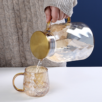 Set teko dan gelas air minum mewah, desain Nordik elegan modern minimalis, terbuat dari kaca, dapat digunakan kembali, buatan tangan, untuk rumah.