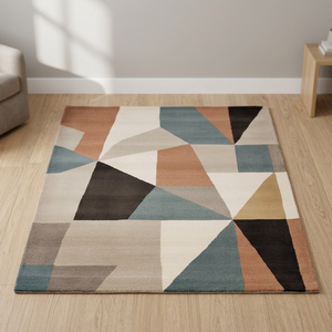 Alfombra Geométrica, Alfombra Lavable con Patrón Abstracto, Alfombra Neutral Azul Beige y Negra para Sala de Estar, Dormitorio y Decoración del Hogar - Product Image 3