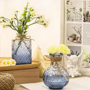 Commercio all'ingrosso vaso di vetro piccolo blu vetro Reed diffusori bottiglie piccolo speziale stile vasi di boccioli di fiori