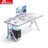 Bureau de jeu robuste blanc avec fente de gestion des câbles et support pour unité centrale