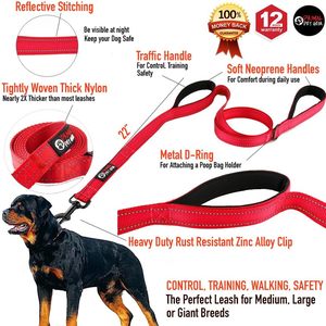 Laisse pour chien Primal Pet Gear 6 pieds de long, double poignée rembourrée pour le trafic, robuste, entraînement de sécurité à double plomb réfléchissant, laisses - Product Image 2