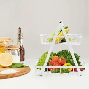 2 Tier Metal Basket Rack Cozinha Bancada Mini Frutas Vegetais Cesta De Arame Organizador De Armazenamento Pendurado Cesta De Armazenamento