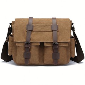 Canvas Vintage Messenger Bag Shoulder Bag Leather Large Travel Crossbody Bags for Men Women 15inch <b>Laptop</b> - Product Image 1