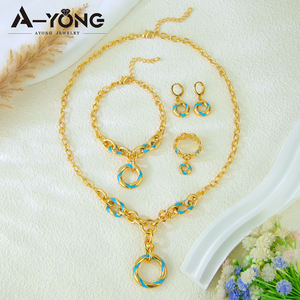 Elegante y único conjunto de joyas de cobre chapado en oro de 18 quilates para mujer, venta al por mayor, goteo de aceite azul, joyería de moda 2025 - Product Image 5