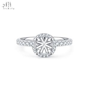 Anillo de compromiso semimontado con halo de diamantes naturales y oro macizo de 18 quilates, diseño clásico, proveedor de Hong Kong, para mujer, boda - Product Image 1