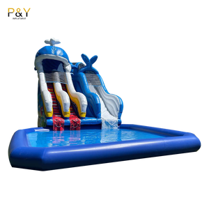 Scivolo d'acqua gonfiabile a doppia corsia con piscina buttafuori il grande parco acquatico balena - Product Image 1