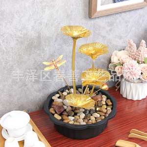 Fuente de agua Golden Lotus con libélula, decoración de escritorio para interiores, para oficina, sala de estar, entrada, 110-220V, hierro, plástico, estilo contemporáneo - Product Image 4