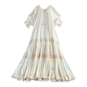 Abito da <span class=keywords><strong>donna</strong></span> all'ingrosso, nuova collezione estate 2026, elegante, di tendenza, retrò, dolce, con maniche a lanterna allacciate e frange. - Product Image 6