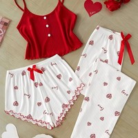 P346 Setelan Piyama Wanita Dua Potong Ukuran Besar dengan Pinggang Elastis, Motif Cetak Bentuk Bunga, Fashion Musim Semi
