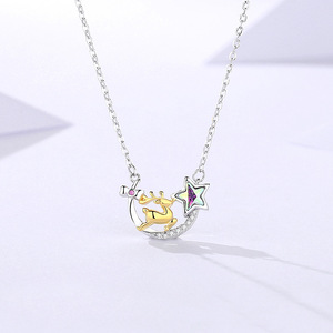Collar con Colgante de Estrella y Luna Celestial de Plata S925 con Dragón Dorado y Cristales de Estrás para Mujer, Cadena de Serpiente, Ideal para Uso Diario - Product Image 2
