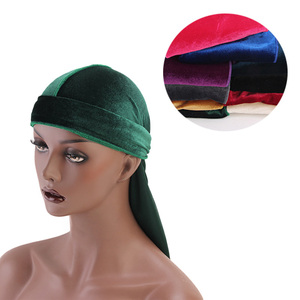 Petits accessoires de cheveux de mode quantité minimale de commande Green Doo Rags Unisex Velvet <span class=keywords><strong>Durag</strong></span> extra Long Straps 360 Waves Du Rag Custom Design <span class=keywords><strong>Durag</strong></span> - Product Image 6