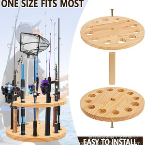 Wooden Round Fishing <b>Rod</b> <b>Holder</b> Base Vertical Storage Rack Durable Living Room Organization - Product Image 3