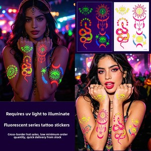 Pegatinas de <span class=keywords><strong>Tatuajes</strong></span> Fluorescentes, <span class=keywords><strong>Tatuajes</strong></span> que Brillan en la Oscuridad, Artículos Luminosos para Fiestas, <span class=keywords><strong>Pintura</strong></span> Corporal de Neón, <span class=keywords><strong>Tatuajes</strong></span> Temporales Faciales UV - Product Image 3