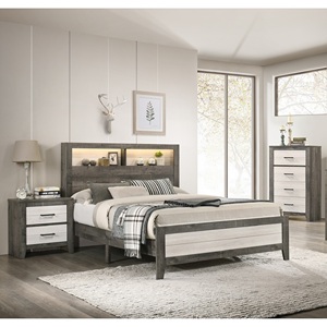 Two Tone Nightstand With Two Drawers Metal Handle Gray Beige <b>Bedside</b> <b>Storage</b> - Product Image 5
