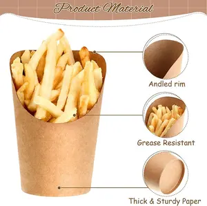 Custom Printed Chip Cup 14oz Disposable French Fries Holders Takeaway Paper Cup For Snack Kraft Paper French Fry Cups