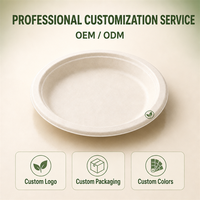 Assiette ronde en bagasse de canne à sucre de 6 pouces, entièrement compostable, résistante à l'huile, compatible micro-ondes, en pulpe moulée, pour la restauration et les plats à emporter