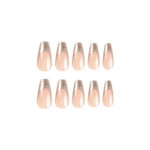 Uñas postizas de lujo con forma de ataúd, punta brillante, acrílicas, largas, pre-diseñadas con pegamento para aplicación en los dedos. - Product Image 3