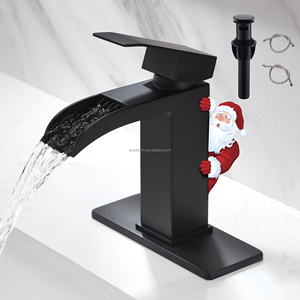 Robinet de lavabo cascade moderne noir mat en laiton, monocommande avec cartouche céramique et siphon de vidange, <span class=keywords><strong>kit</strong></span> complet - Product Image 5