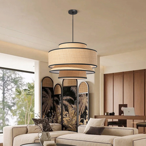 <span class=keywords><strong>Lampadario</strong></span> a Tamburo Moderno Stile Fattoria <span class=keywords><strong>con</strong></span> Paralume in Lino Bianco, Lampade a Sospensione per Isola Cucina, Ingresso, Camera da Letto - Product Image 2