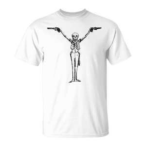 Camiseta Punk Skeleton Clutches Guns Ready For Action - Product Image 1