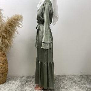 6789#B Fashion 2024 High Quality Thin Satin Muslim Clothing Hot Summer Long <b>Dress</b> With Diamond - Product Image 5