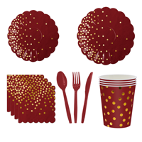 Nouvel ensemble de vaisselle jetable à pois dorés pour fête d'anniversaire - Assiettes, serviettes et gobelets en papier - Vente en gros transfrontalière