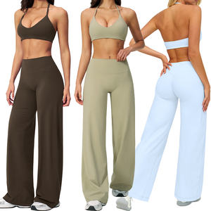 Conjunto Deportivo para Mujer TZ5529-1, Top Halter con Tirantes Finos, Suave como la Mantequilla, Absorbe la Humedad, Secado Rápido, Pantalones Anchos con Efecto Levanta Glúteos - Product Image 1
