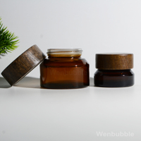 GIVELAMI 15g 30g 50g Pot en verre à épaule inclinée ambre vert olive avec couvercle en bois noir Protection UV Pot à crème avec couvercle en bois