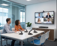 Système de micro de conférence sans fil UHF True Diversity, 1 récepteur + 4 micros de bureau, portée de 100 m, synchronisation IR, kit de réunion quadri-kanal