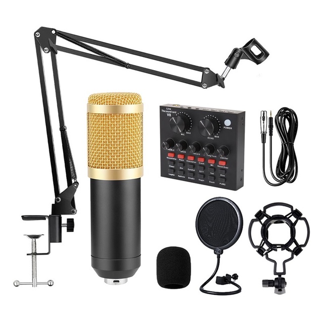 Voice Network Karaoke BM800 Professional Mic Condenser Microphone V8 Sound Card Set for Webcast Live Stream Studio Recording