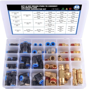Kit de raccords de conduite de frein à air en laiton NPT à connexion rapide, 44 pièces, en boîte, pour réparation et remplacement - Product Image 1