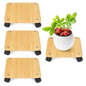 Youlike Plant Caddy Rolling Bamboo Stand con ruedas Natural 2 PCS Diseño moderno Caja blanca - Product Image 3
