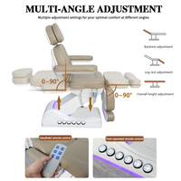 Table de soin électrique de luxe personnalisée à 3 moteurs, réglable en hauteur, avec dossier et repose-jambes, LED, double commande, pour spa facial, salon et tatouage