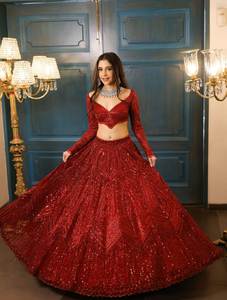 Lehenga Dupatta en Faux Georgette Premium, magnifiquement brodé de sequins lourds, avec travail de Dori doux, Choli orné pour les fêtes - Product Image 3