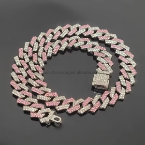 สร้อยคอและกำไลข้อมือแบบคิวบันฮิปฮอปขนาด 14 มม. สำหรับผู้ชาย ประดับเพชรเทียม 2 แถว สไตล์หรูหรา มีสินค้าพร้อมส่ง - Product Image 2
