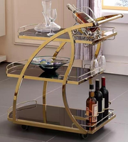 Chariot de bar, chariot en métal, hôtel, restaurant, véhicule de livraison de nourriture, lieu, chariot mobile, chariot commercial à trois étages, chariot à liqueur doré