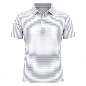 Polo a Rayas para Hombre, Camiseta de Golf Casual de Manga Corta, Diseño de Líneas Horizontales, 88% Poliéster, 12% Elastano, 150GSM, Disponible en Stock - Product Image 4