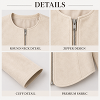Veste courte personnalisée pour femme en jacquard subtil, col rond, fermeture éclair, manches longues, coupe ajustée, pour un style décontracté et urbain