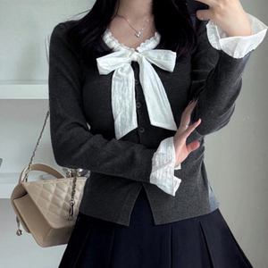 เสื้อเชิ้ตแขนบานแต่งโบว์ผูก ปิดกระดุมด้านหน้า ลายปะติดสีสันสดใส สไตล์สาวหวานฝรั่งเศส เซ็กซี่ น่ารัก ลำลอง - Product Image 4