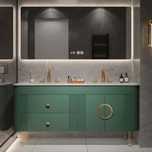 Meuble de salle de bain avec double vasque personnalisé, professionnel, en bois massif, moderne - Product Image 5