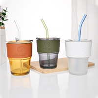 Gobelet à eau en verre coloré de 350 ml, bouteille de boisson en verre avec paille en verre
