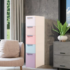 5 Layer <strong>Slim</strong> Side Plastic <strong>Storage</strong> <strong>Drawers</strong> with Wheels for Living Room Office Organizer Modern Design Durable - Product Image 4