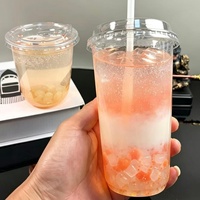 Gobelets en plastique transparents jetables en PET à fond rond de 12oz, 14oz, 16oz pour thé Boba avec couvercles, sans BPA, vente en gros d'usine
