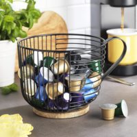 Support de dosette de café grande capacité fil noir Kup stockage avec Base en bois décor de panier à café moderne
