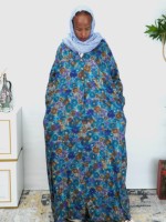 Gaun Maxi Longgar Motif Bunga Teal 100% Katun, Kerah V Kancing Depan, Cetak, Gaya Abaya Sederhana, Pinggang Alami, Bahan Bernapas, Formal, OEM