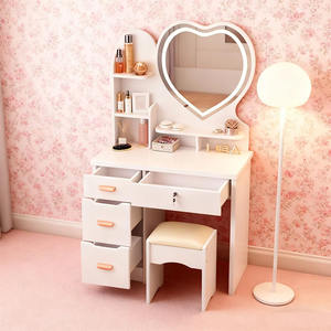 Table de toilette compacte pour chambre à louer, avec miroir de maquillage, design princesse en forme de cœur, éclairage, <span class=keywords><strong>tiroirs</strong></span> simples et verrouillables - Product Image 6